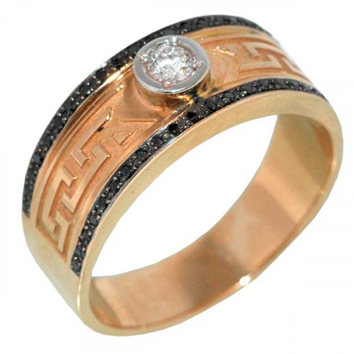 Печатка золотая с черными и белыми бриллиантами